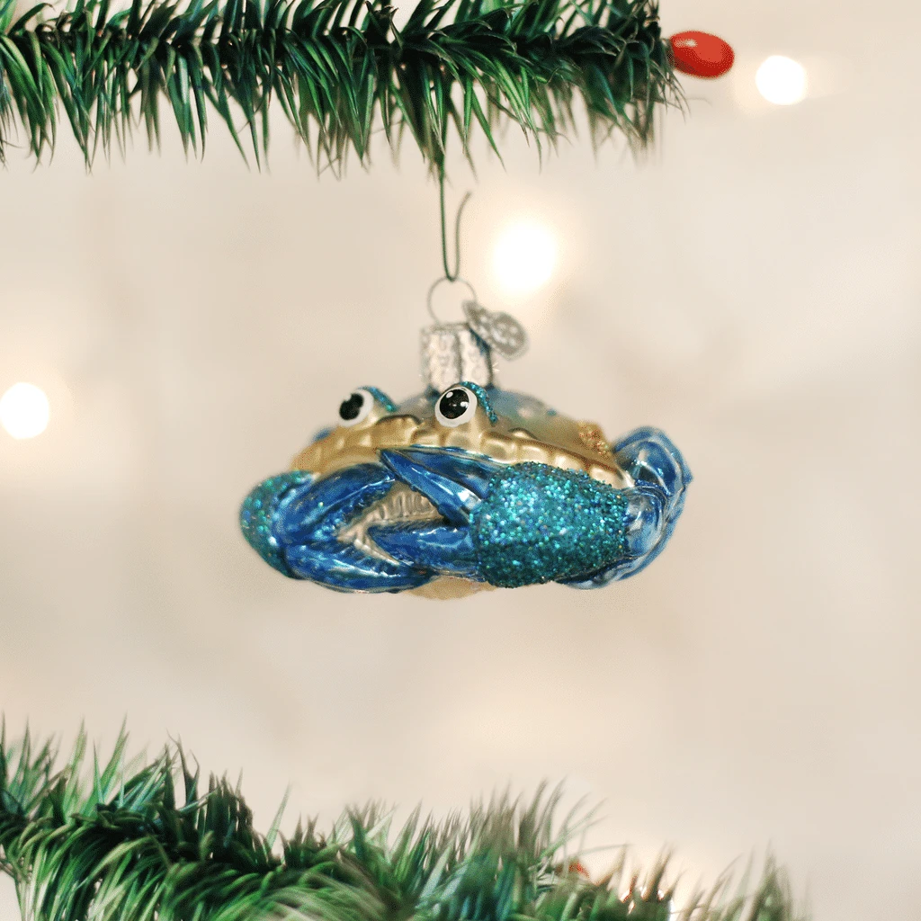 Old World Christmas Blown Glass Blue Crab Ornament 3 Old World Christmas Blown Glass Blue Crab Ornament