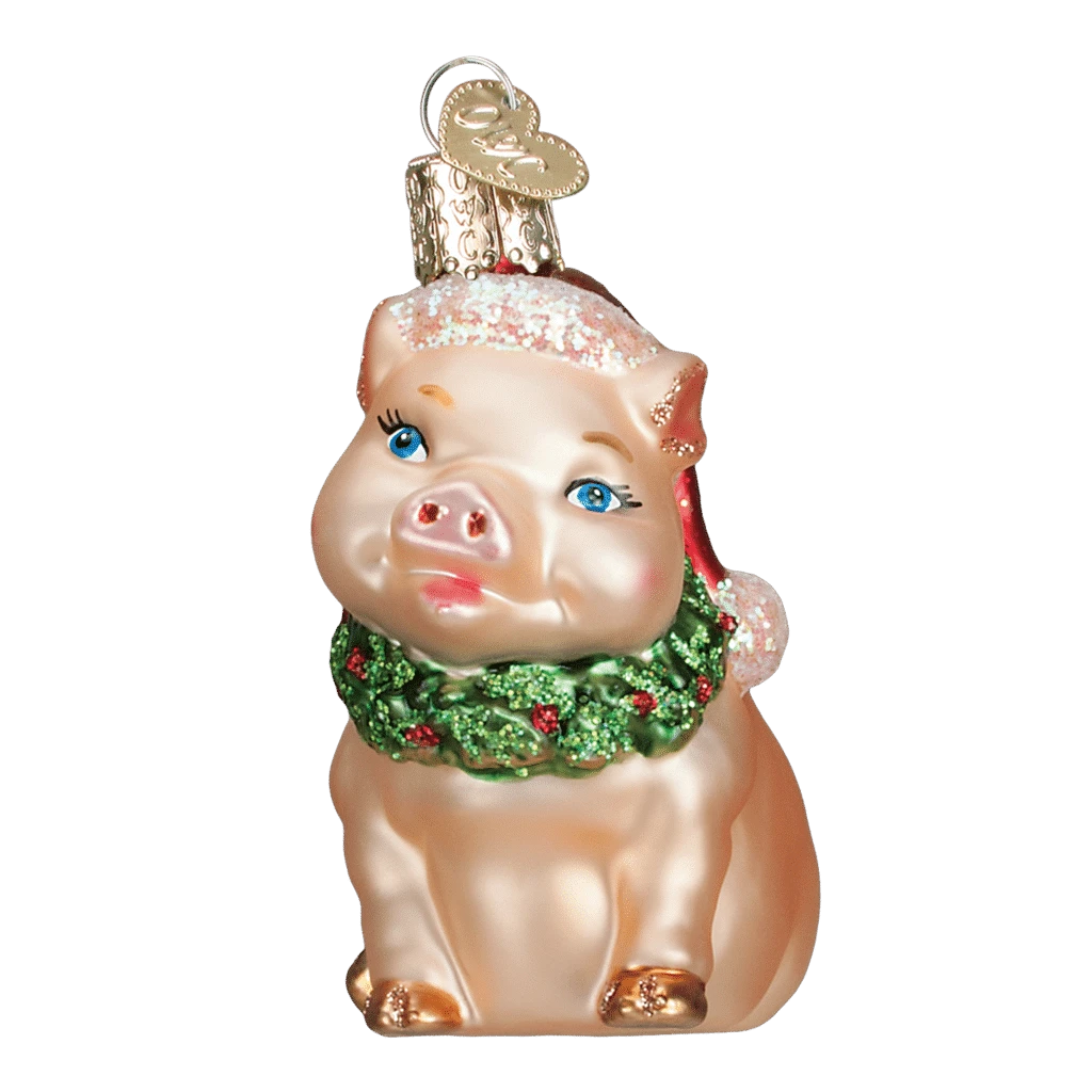 Old World Christmas Holly Pig Blown Glass Ornament 4 Old World Christmas Holly Pig Blown Glass Ornament - Image 2