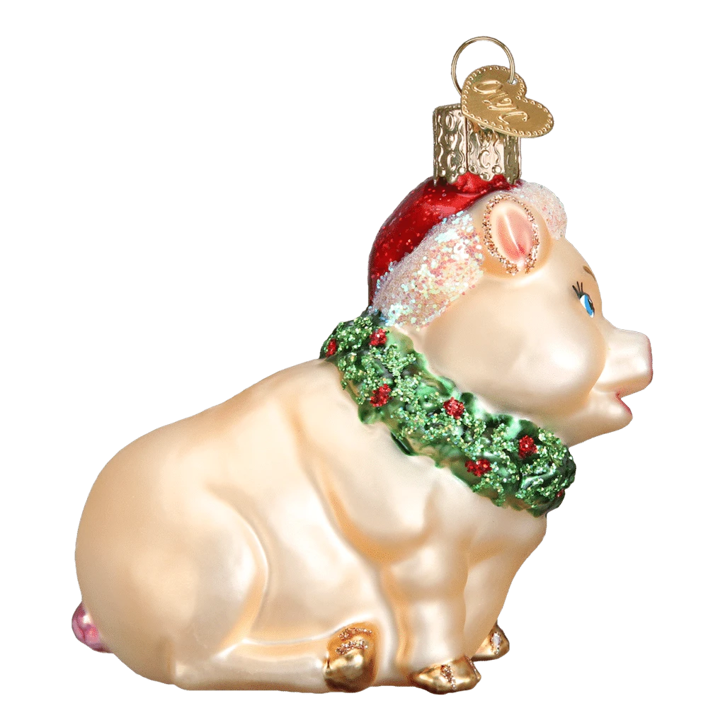 Old World Christmas Holly Pig Blown Glass Ornament 5 Old World Christmas Holly Pig Blown Glass Ornament - Image 3