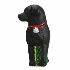 Standing Black Lab Ornament Old World Christmas -Glitter Shop 12509 Front Black Lab Ornament