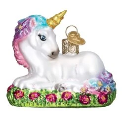 Baby Unicorn Ornament Old World Christmas -Glitter Shop 12534 Close Up Baby Unicorn Ornament