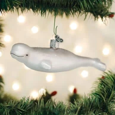 Old World Christmas Blown Glass Beluga Whale Ornament 3 Old World Christmas Blown Glass Beluga Whale Ornament
