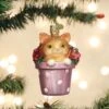 Kitten In Flower Pot Ornament Old World Christmas -Glitter Shop 12664 Kitten In Flower Pot Ornament