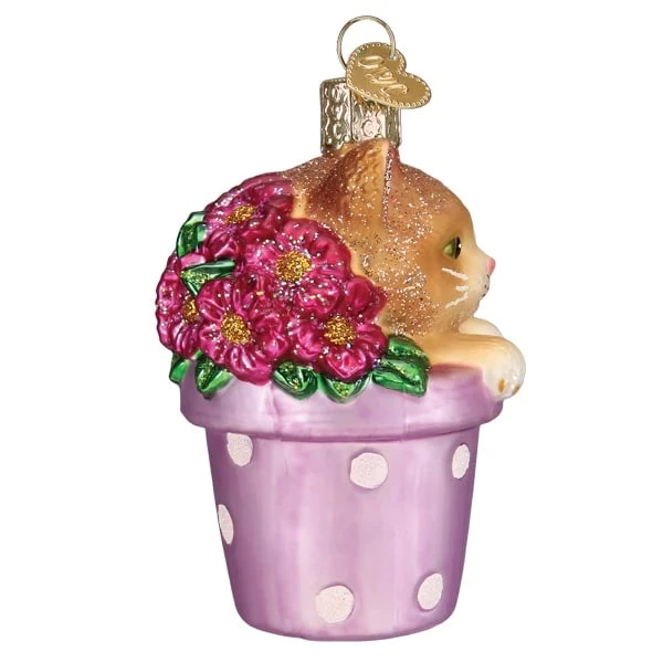 Kitten In Flower Pot Ornament Old World Christmas 5 Kitten In Flower Pot Ornament Old World Christmas - Image 3