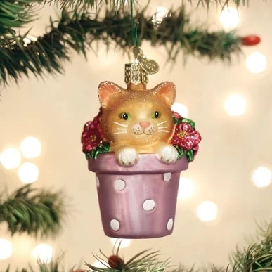 Kitten In Flower Pot Ornament Old World Christmas 3 Kitten In Flower Pot Ornament Old World Christmas