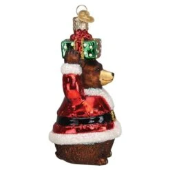Christmas Bear Ornament Old World Christmas -Glitter Shop 12668 Christmas Bear Ornament Side