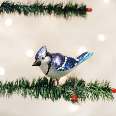 Old World Christmas Blown Glass Bright Blue Jay Clip-On Ornament 3 Old World Christmas Blown Glass Bright Blue Jay Clip-On Ornament