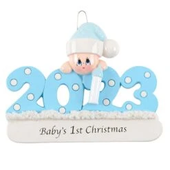 Glitter Shop -Glitter Shop 2023 Babys 1st Christmas Ornaments Personalized Blue
