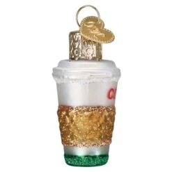 Mini Coffee To Go Ornament Old World Christmas -Glitter Shop 87010 Mini Coffee To Go Side