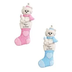 Baby's 1st Christmas Polar Bear Stocking Personalized
