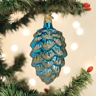 Blue Ponderosa Pine Cone Ornament Old World Christmas 3 Blue Ponderosa Pine Cone Ornament Old World Christmas
