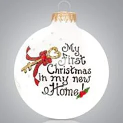 "My First Christmas In My New Home" Gold Key Glass Ball Ornament