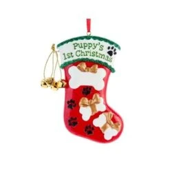 Puppy's 1st Christmas Stocking Ornament Personalized