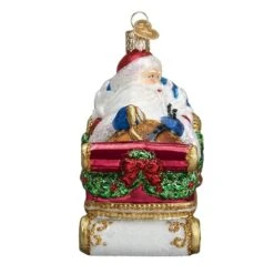 Santa In Sleigh Ornament Old World Christmas 7 Santa In Sleigh Ornament Old World Christmas -Glitter Shop Santa In Sleigh Ornament Old World Christmas Front