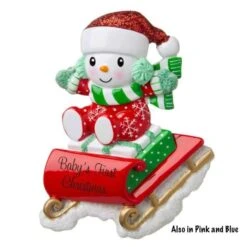 Snowbaby On Sled First Christmas Personalized Ornament
