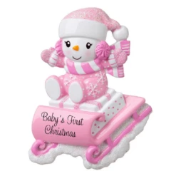 Snowbaby On Sled First Christmas Personalized Ornament -Glitter Shop image 123 6