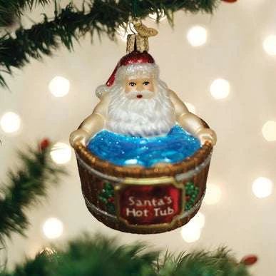 Santa's Hot Tub Ornament Old World Christmas 3 Santa's Hot Tub Ornament Old World Christmas