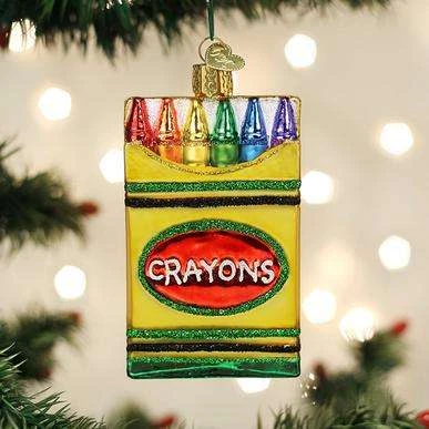 Old World Christmas Blown Glass Box Of Crayons Ornament 3 Old World Christmas Blown Glass Box Of Crayons Ornament