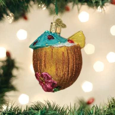 Tropical Coconut Drink Ornament Old World Christmas 3 Tropical Coconut Drink Ornament Old World Christmas