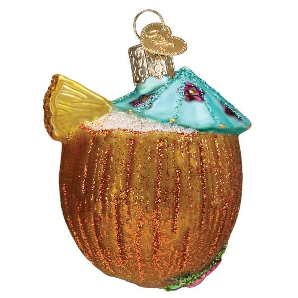Tropical Coconut Drink Ornament Old World Christmas 4 Tropical Coconut Drink Ornament Old World Christmas - Image 2