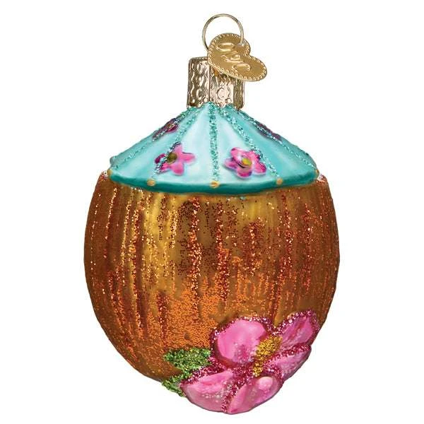 Tropical Coconut Drink Ornament Old World Christmas 5 Tropical Coconut Drink Ornament Old World Christmas - Image 3