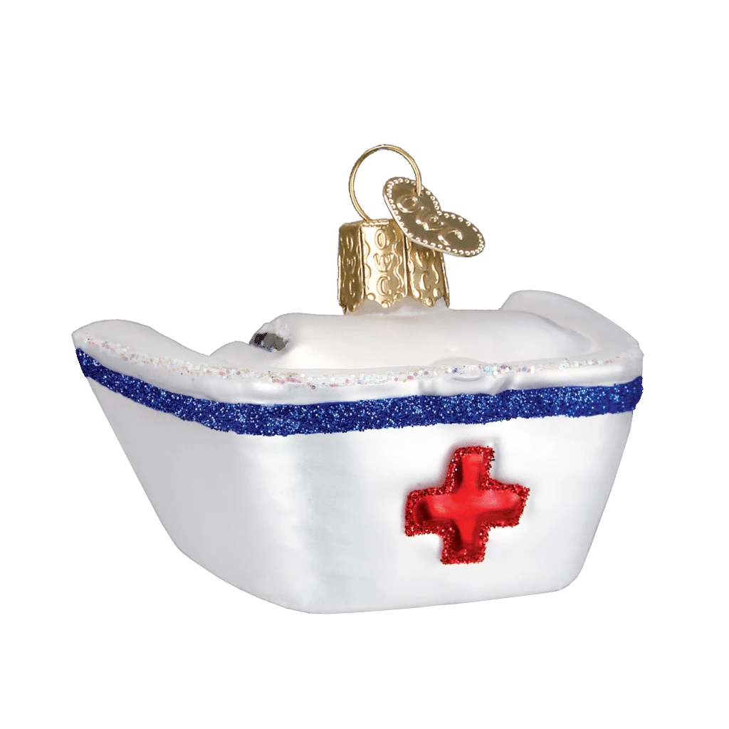 Old World Christmas Blown Glass Nurse's Cap Ornament 4 Old World Christmas Blown Glass Nurse's Cap Ornament - Image 2