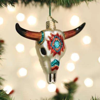 Old World Christmas Blown Glass Southwestern Steer Skull Ornament 3 Old World Christmas Blown Glass Southwestern Steer Skull Ornament