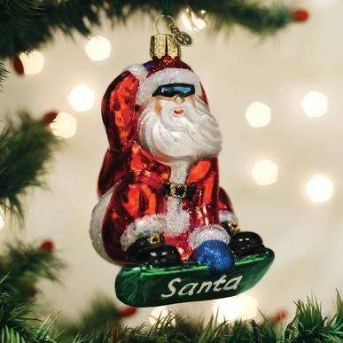Old World Christmas Blown Glass Snowboarding Santa Ornament 3 Old World Christmas Blown Glass Snowboarding Santa Ornament