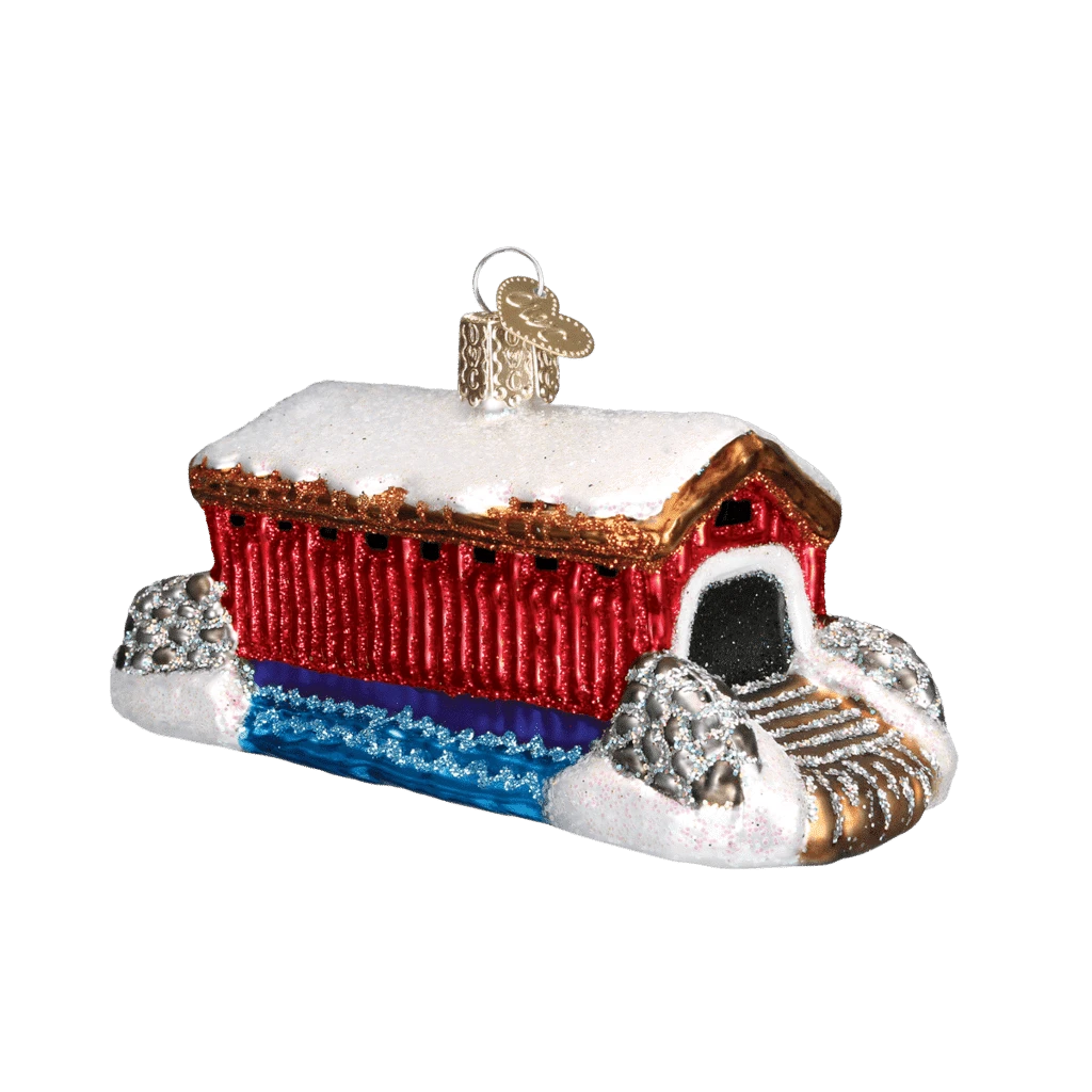 Old World Christmas Blown Glass Covered Bridge Ornament 4 Old World Christmas Blown Glass Covered Bridge Ornament - Image 2