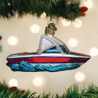 Old World Christmas Blown Glass Ski Boat Ornament 3 Old World Christmas Blown Glass Ski Boat Ornament