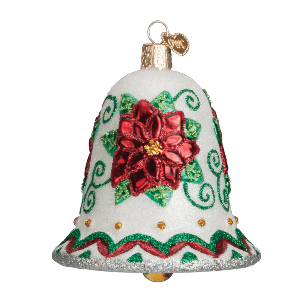Old World Christmas Blown Glass Poinsettia Bell Ornament 4 Old World Christmas Blown Glass Poinsettia Bell Ornament - Image 2