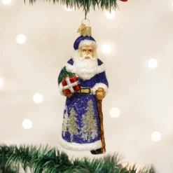 Old World Christmas Blown Glass Glistening Midnight Santa Ornament