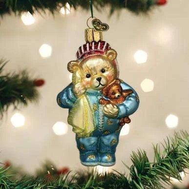 Old World Christmas Blown Glass Bedtime Teddy Bear Ornament 3 Old World Christmas Blown Glass Bedtime Teddy Bear Ornament
