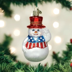 Old World Christmas Blown Glass Patriotic Snowman Ornament