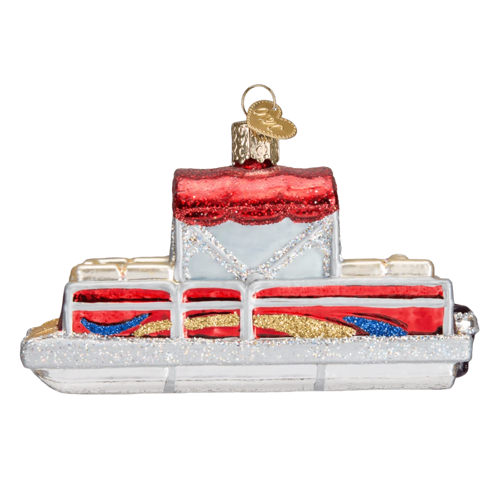 Old World Christmas Blown Glass Pontoon Boat Ornament 4 Old World Christmas Blown Glass Pontoon Boat Ornament - Image 2
