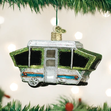 Old World Christmas Blown Glass Tent Camper Ornament 3 Old World Christmas Blown Glass Tent Camper Ornament