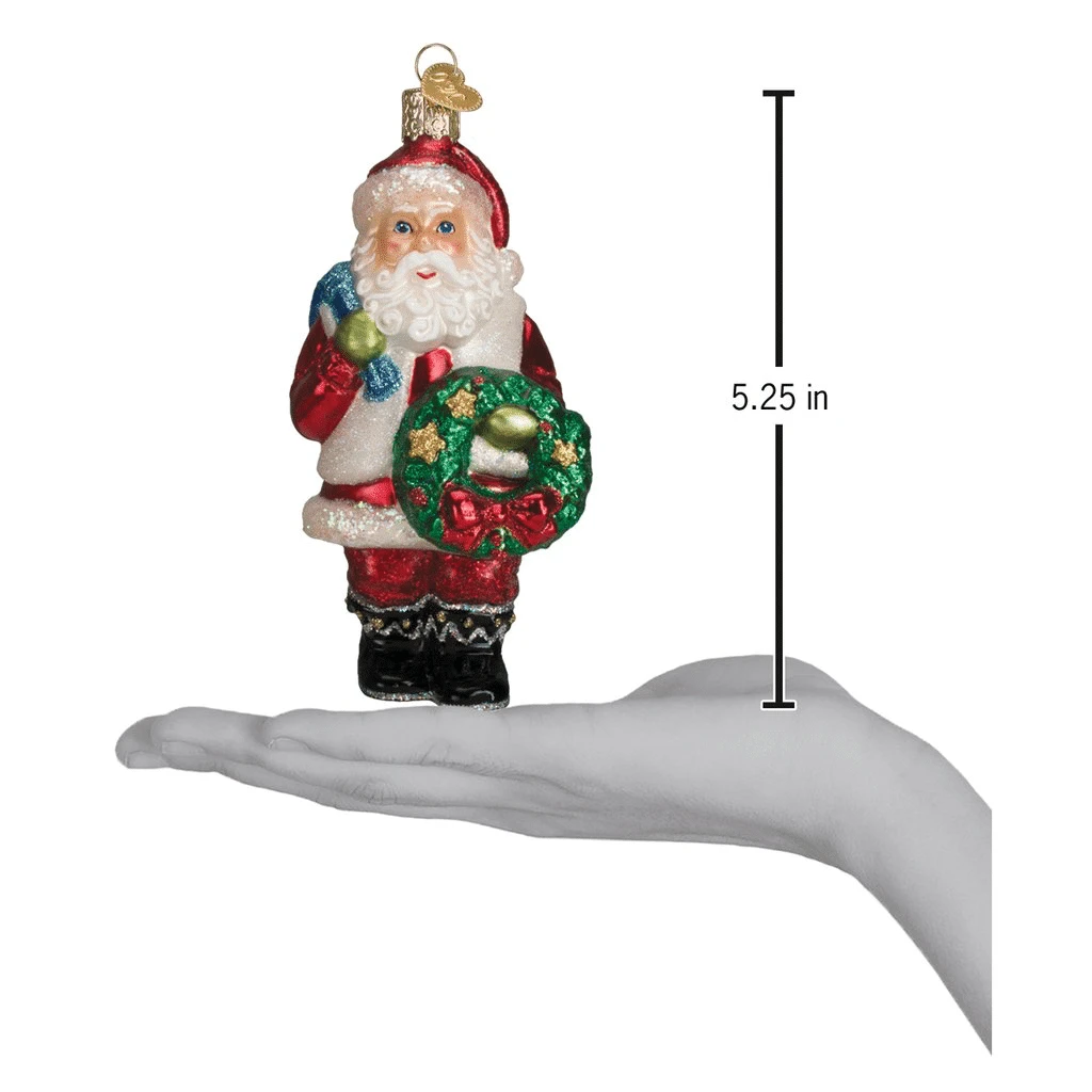 Old World Christmas Blown Glass Santa With Wreath Ornament 4 Old World Christmas Blown Glass Santa With Wreath Ornament - Image 2