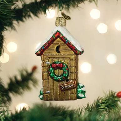Old World Christmas Blown Glass Holiday Outhouse Ornament 3 Old World Christmas Blown Glass Holiday Outhouse Ornament