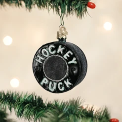 Old World Christmas Blown Glass Hockey Puck Ornament