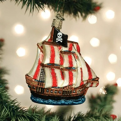 Old World Christmas Blown Glass Pirate Ship Ornament 3 Old World Christmas Blown Glass Pirate Ship Ornament