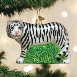 Old World Christmas Blown Glass White Tiger Ornament